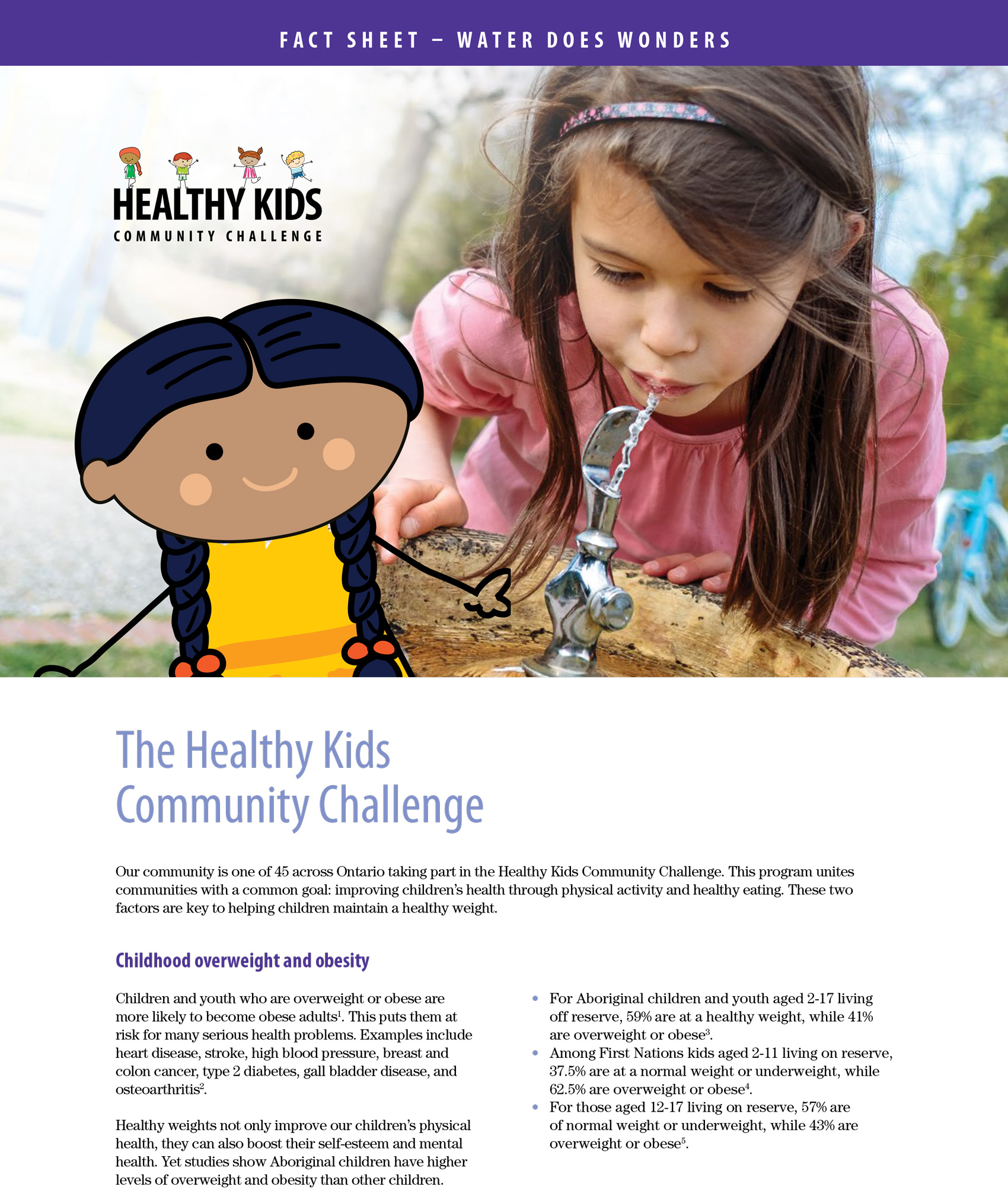 A page of Healthy Kids booklet with a picture of a little girl drinking water at a park.
